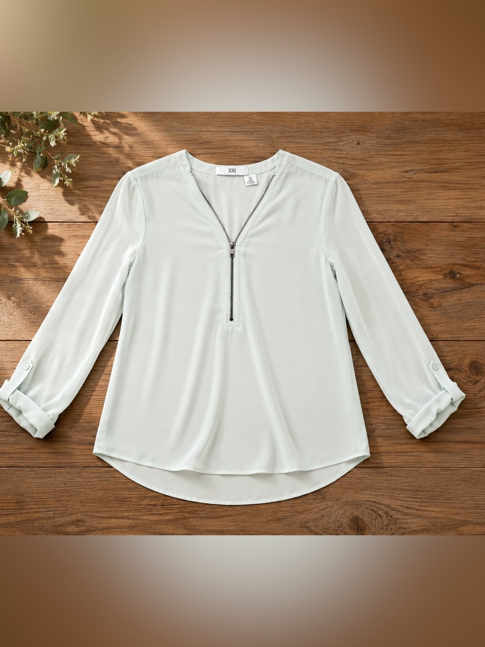 Simons Twik Mint Green Zip-Front Sheer Tunic